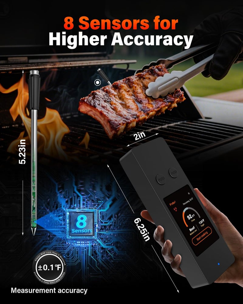 AWLKIM Bluetooth Wireless Meat Thermometer with App, Touch Screen, Audible Alarm, 2 Probes, 800ft Range & Rechargeable Base, Kitchen Food Thermometer for Cooking, BBQ, Smoker | Stocking Stuffers for Men - Image 5